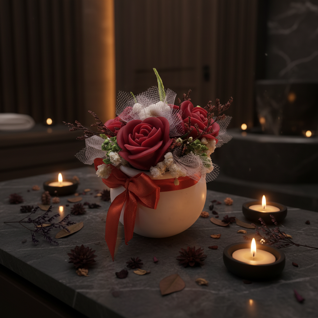 Centro floral wax melts flor de diosa - escenario spa oscuro