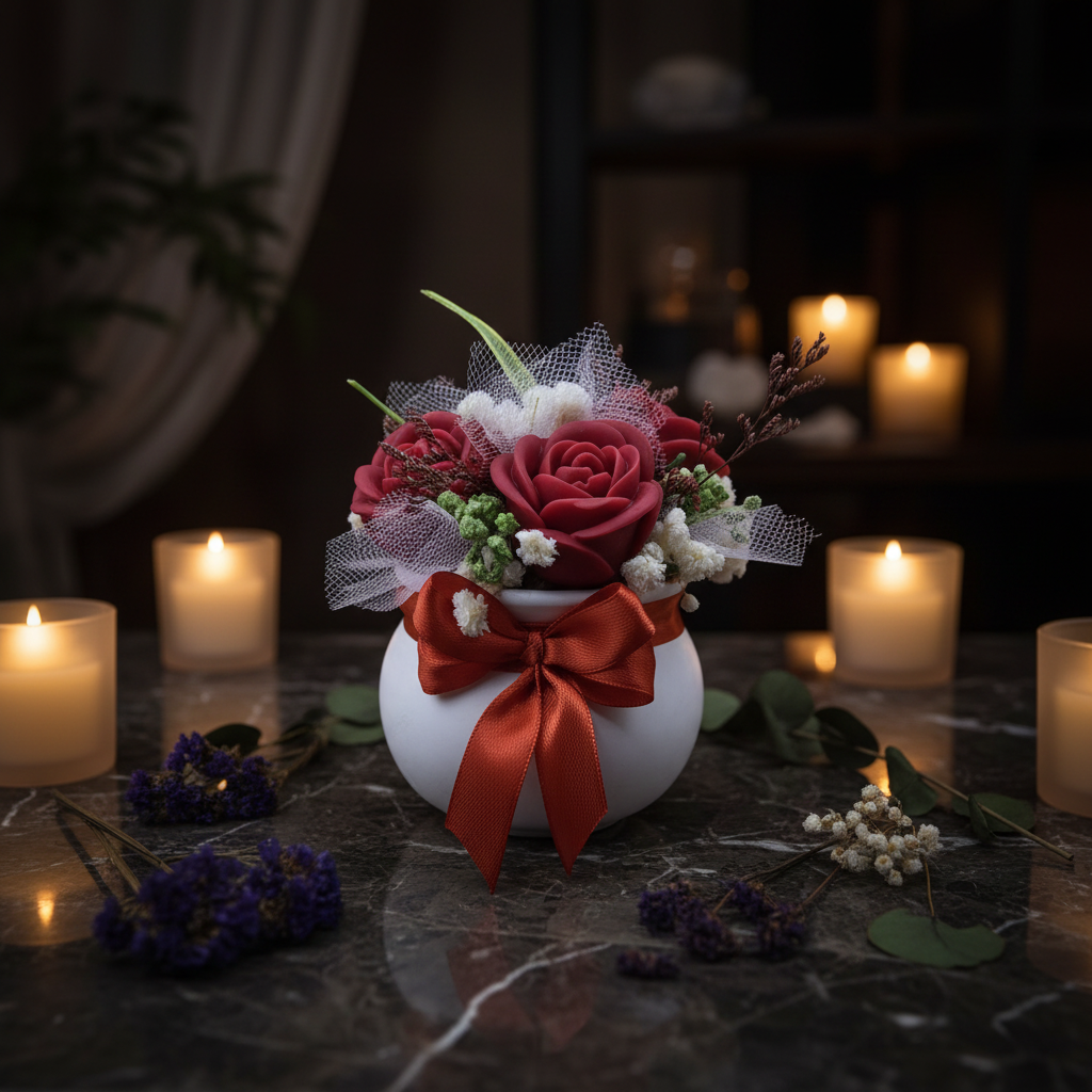 Centro floral wax melts flor de diosa - escenario spa oscuro