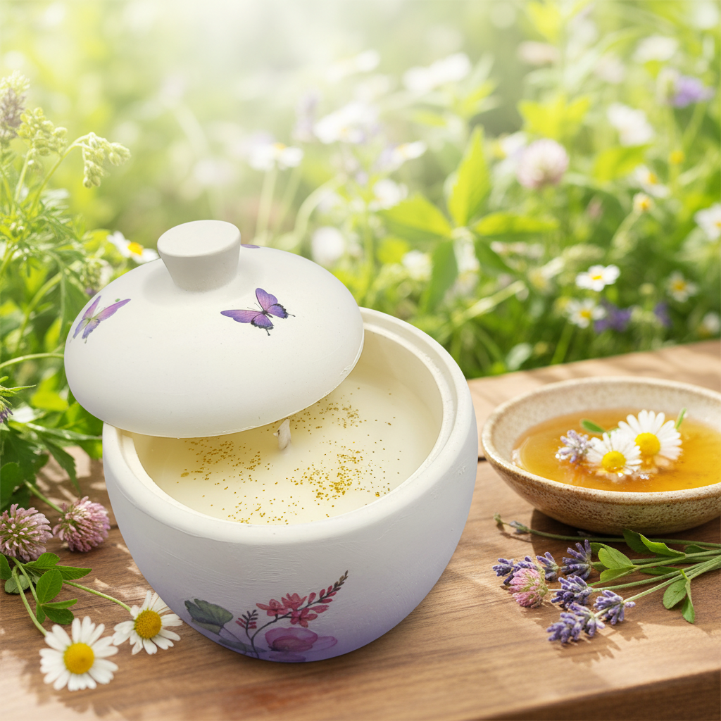 Vela Miel de Abeja en resina acrílica con fondo natural