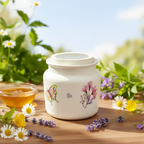 Vela artesanal en resina acrílica blanca con mariposas y flores - fondo natural