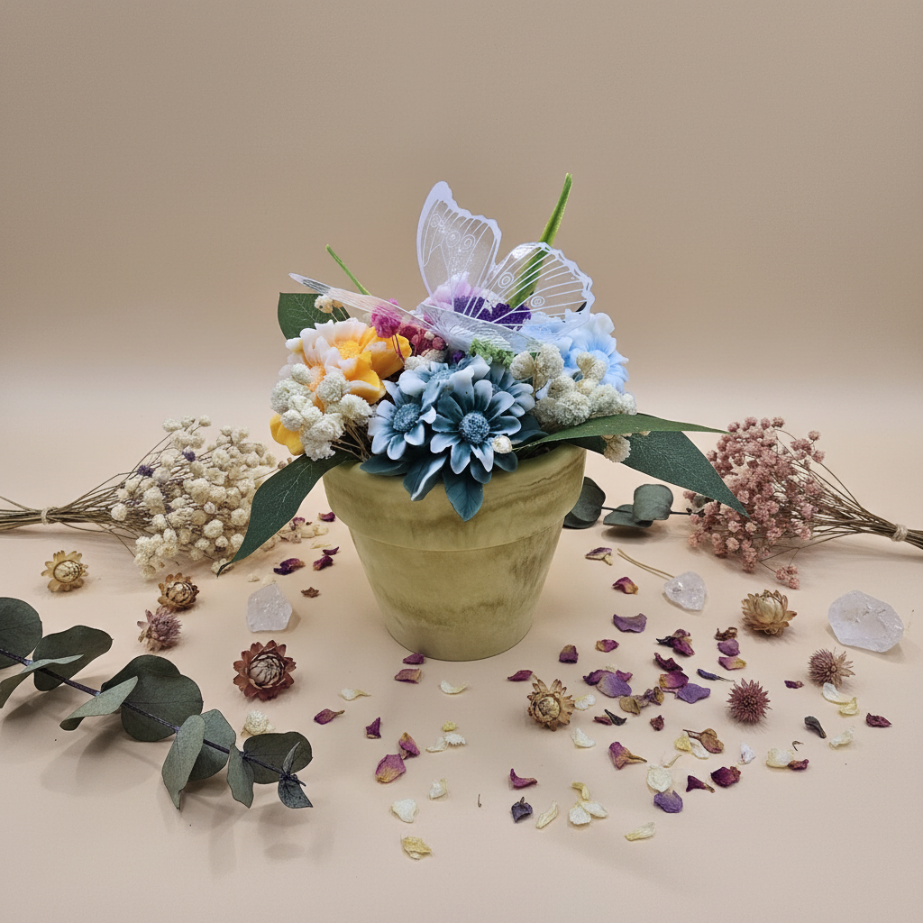 Maceta de resina con fondo claro y elementos decorativos - foto 3