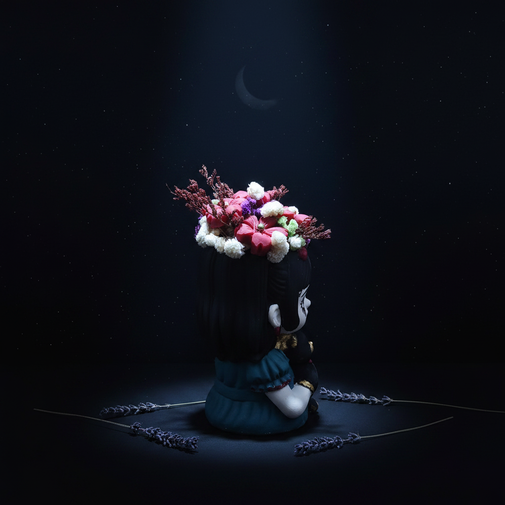 Soñadora Gótica - Fondo luna creciente y estrellas